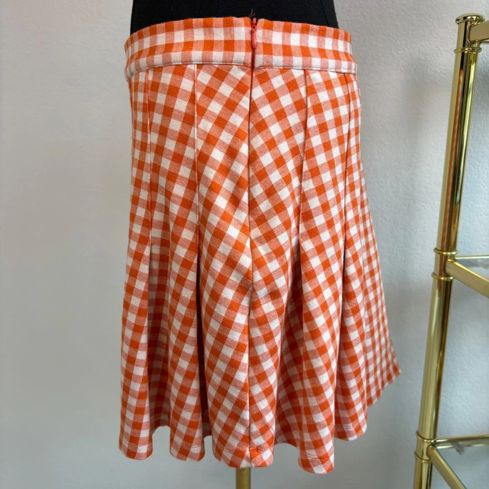 Free People Honey Pleated Mini Skirt Orange Gingham Size 10, Preppy, School girl